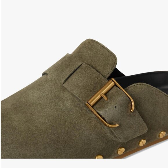 🟩 NIB Veronica Beard Fern Suede Studded Clogs – Sage / Army Green – Size 9 - Picture 5 of 15